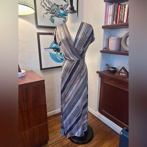 Veronica M. Striped Faux Wrap Maxi Dress Small Boho Knit